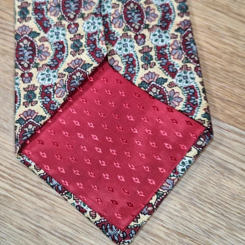 Zianetti Vintage Yellow Red Green Medallion Itallian Silk Tie Necktie Mens USA